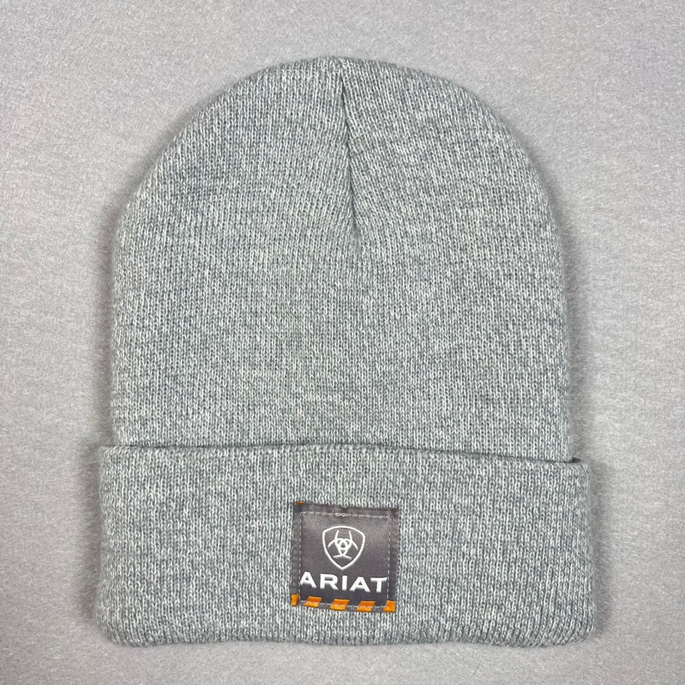 Ariat Rebar Watch Mens Heather Grey Knit Cuffed Beanie Hat Cap Utility Rugged